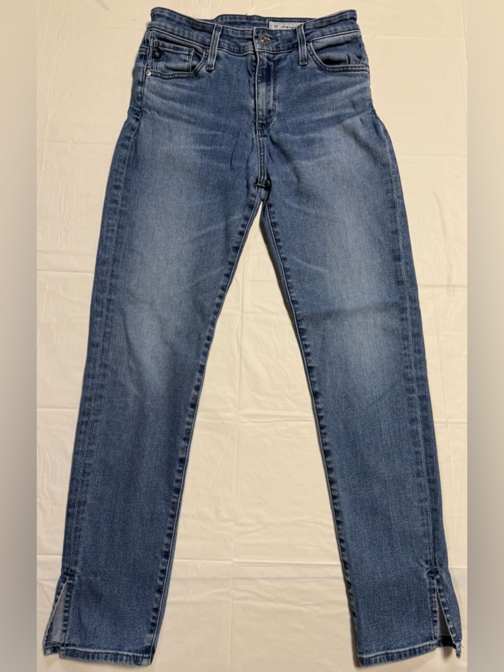 AG Stevie Ankle Jeans 25R High Rise Slim Straight Raw Hem Medium Wash